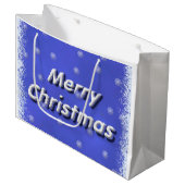 3D Merry Kerstblauw, voorzijde Groot Cadeauzakje (Voorkant Gekanteld)