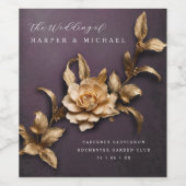 3D metallic bloemen gepersonaliseerde bruiloft Wijn Etiket (Enkel label)