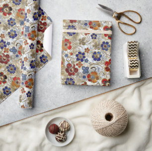 3D Metallic Bloemen met Gouden en Vette Kleuren Cadeaupapier