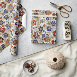 3D Metallic Bloemen met Gouden en Vette Kleuren Cadeaupapier