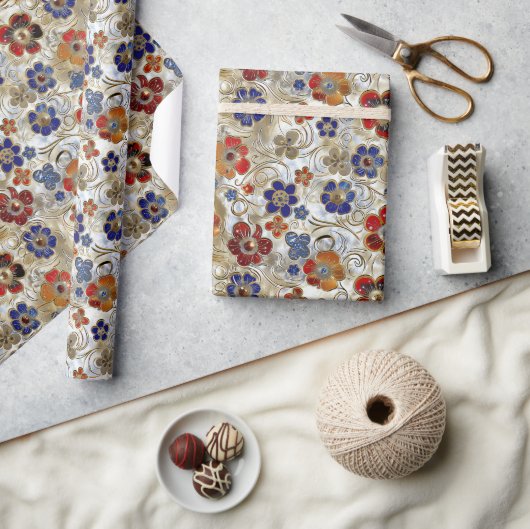 3D Metallic Bloemen met Gouden en Vette Kleuren Cadeaupapier (Crafts)