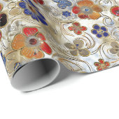 3D Metallic Bloemen met Gouden en Vette Kleuren Cadeaupapier (Rol Hoek)