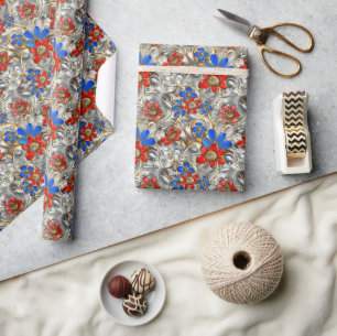 3D Metallic Bloemen met Gouden en Vette Kleuren Cadeaupapier