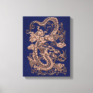3D Metallic dragons op royal blue Leather Print