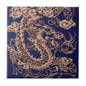 3D Metallic dragons op royal blue Leather Print Tegeltje (Voorkant)