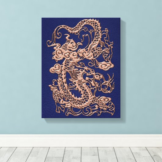 3D Metallic Draken op koninklijk blauw Leer Print (Insitu (Houten vloer))