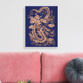 3D Metallic Draken op koninklijk blauw Leer Print (Insitu (Woonkamer))
