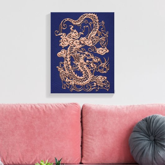 3D Metallic Draken op koninklijk blauw Leer Print (Insitu (Woonkamer))