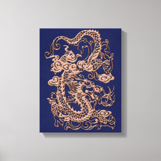 3D Metallic Draken op koninklijk blauw Leer Print