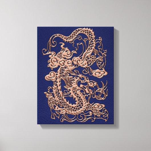 3D Metallic Draken op koninklijk blauw Leer Print (Voorkant)