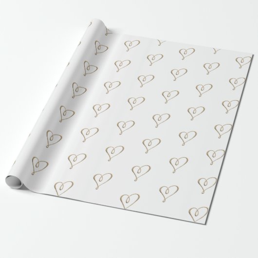 3D Metallic Gold Heart Weddenschap Jubileum Cadeaupapier (Uitgerold)