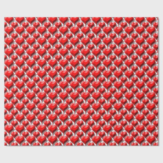 3D Metallic Red Hearts Grid Cadeaupapier (Vlak)