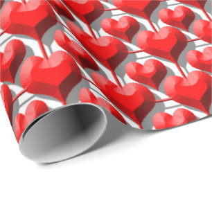 3D Metallic Red Hearts Grid Cadeaupapier