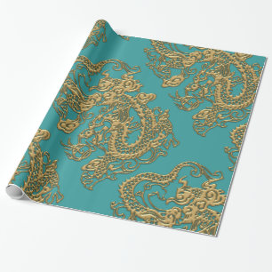 3D metallische tekenaars op Blauwgroen lederen afd Cadeaupapier