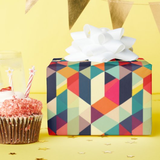 3D Mid Century Modern Geometrisch Patroon Kleurrij Cadeaupapier (Verjaardagsfeest)