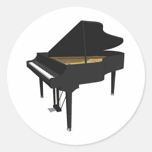 3D-model: zwarte Grand Piano: Ronde Sticker (Voorkant)