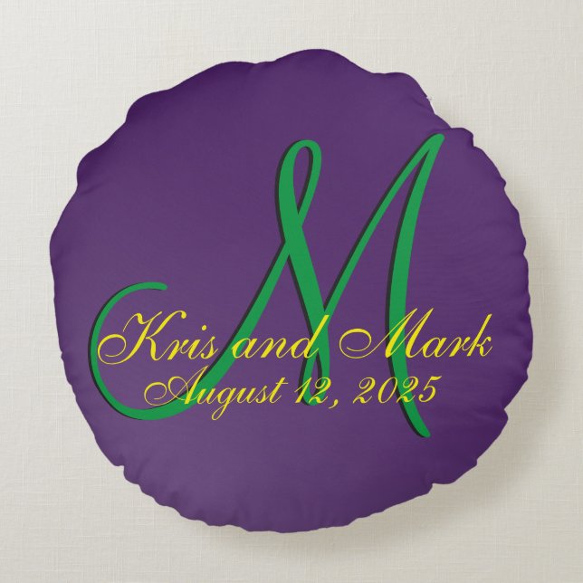 3d Monogram Amethyst Rond Kussen (Achterkant)