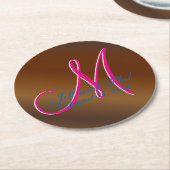 3D Monogram Donker Zwart Walnoot Hout Simulatie Ronde Kartonnen Onderzetter (Gebogen)