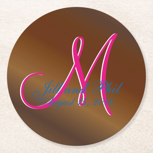 3D Monogram Donker Zwart Walnoot Hout Simulatie Ronde Kartonnen Onderzetter (Voorkant)