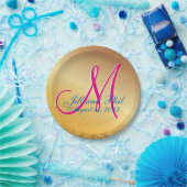 3d Monogram Gold Damask Papieren Bordje (Feest)