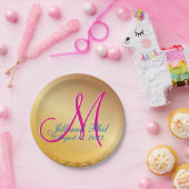 3d Monogram Gold Damask Papieren Bordje (Feest)