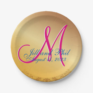3d Monogram Gold Damask Papieren Bordje