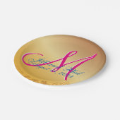 3d Monogram Gold Damask Papieren Bordje (Gekanteld)