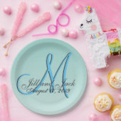 3d Monogram Green Mint Aqua Blue Papieren Bordje (Feest)