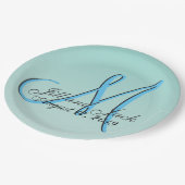 3d Monogram Green Mint Aqua Blue Papieren Bordje (Gekanteld)