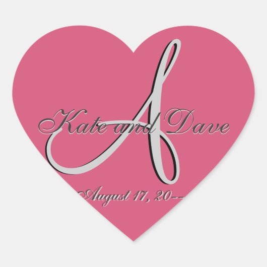 3d Monogram Huwelijksgunst V Hart Sticker (Voorkant)