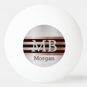 3D-monogram/naam Bk/roze gouden strepen op zilver Pingpongbal