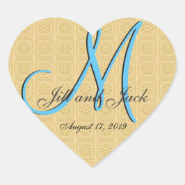 3D-monogram retro vals reliëf goud Hart Sticker