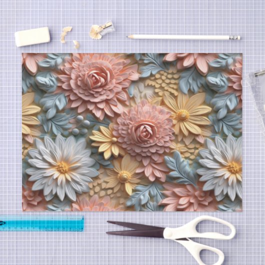 3D Mooie Pastel Bloemen Decoupage Tissuepapier (Craft)