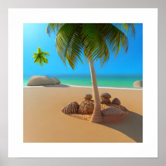 3D Mooie zonsondergang over een kalme oceaan en pa Poster
