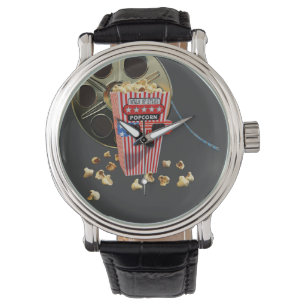 3D Movie Reel and Buttered Popcorn Horloge