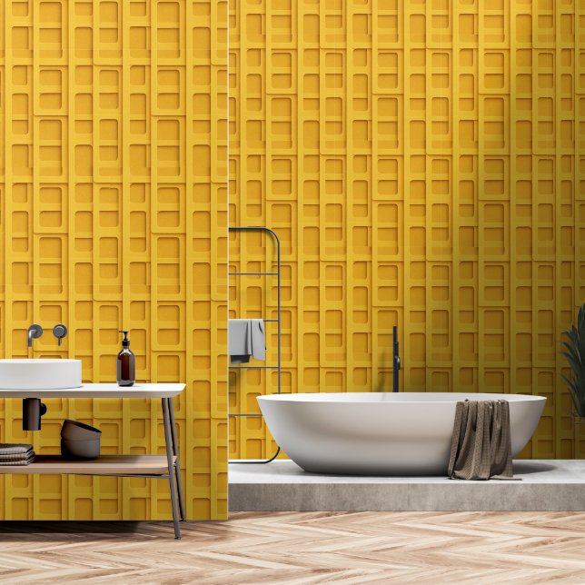 3D Mustard Grid Box Panels -Peel & Stick  Behang (Badkamer)