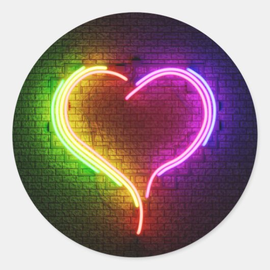 3D Neon Heart Ronde Sticker (Voorkant)