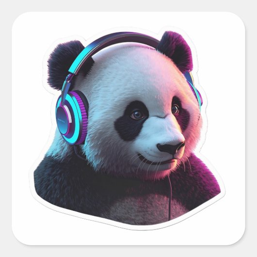 3D Neon Panda met Koptelefoon Gaming Sticker Kunst (Voorkant)