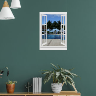 3D nep raam zwembad poster kunst