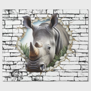 3D Neushoorn Muurbreuk Kunst – Realistische Safari Cadeaupapier