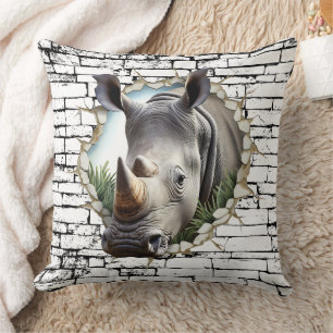 3D Neushoorn Muurbreuk Kunst – Realistische Safari Kussen
