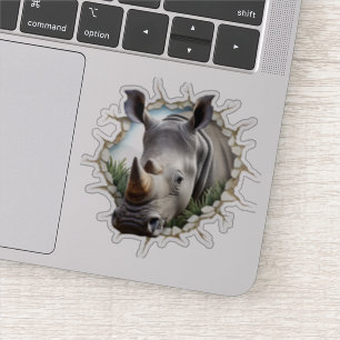 3D Neushoorn Muurbreuk Kunst – Realistische Safari Sticker