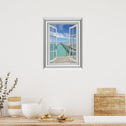 3D Ocean Uitzicht Fake Window Poster (Keuken)