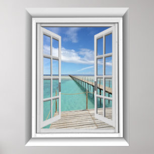 3D Ocean Uitzicht Fake Window Poster