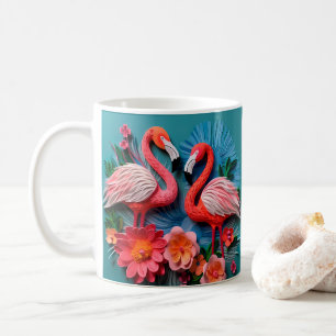 3D-ogend bedrukte roze flamingo's Koffiemok