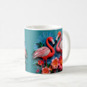 3D-ogend bedrukte roze flamingo's Koffiemok (Voorkant rechts)