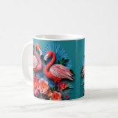 3D-ogend bedrukte roze flamingo's Koffiemok (Voorkant links)