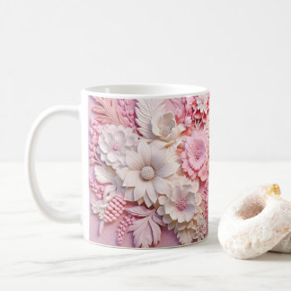 3D Ogend Gedrukt Roze Bloemen Koffiemok