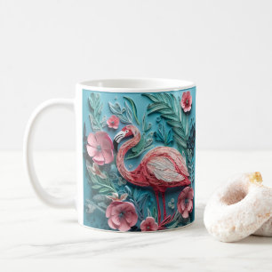 3D Ogend Gedrukt Tropisch Roze Flamingo Koffiemok