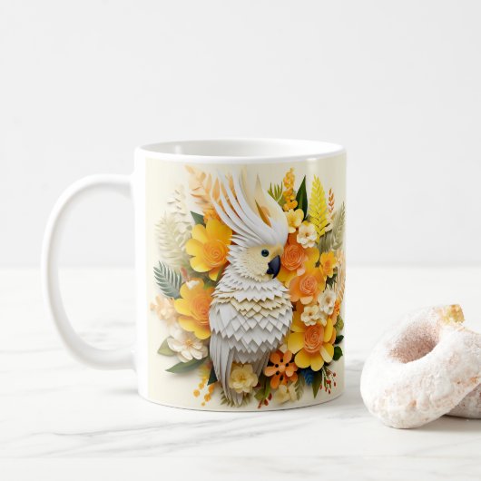 3D-ogend gedrukte witte kaketoe Koffiemok (Met donut)